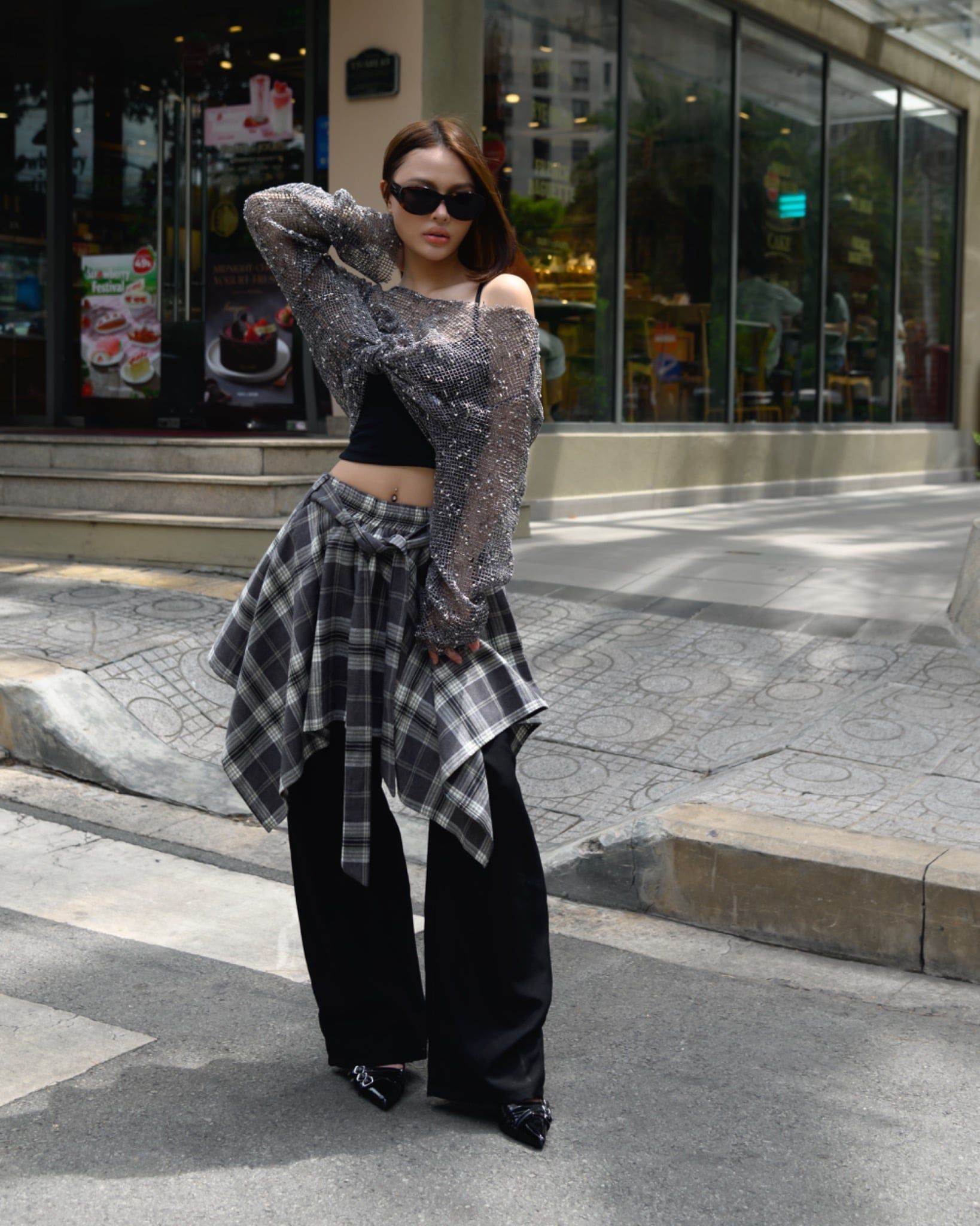  [ MẶC 2 KIỂU ] Chân Váy Nữ Thiết Kế CATCHY MADMIND - Màu Xám Sọc Rêu 