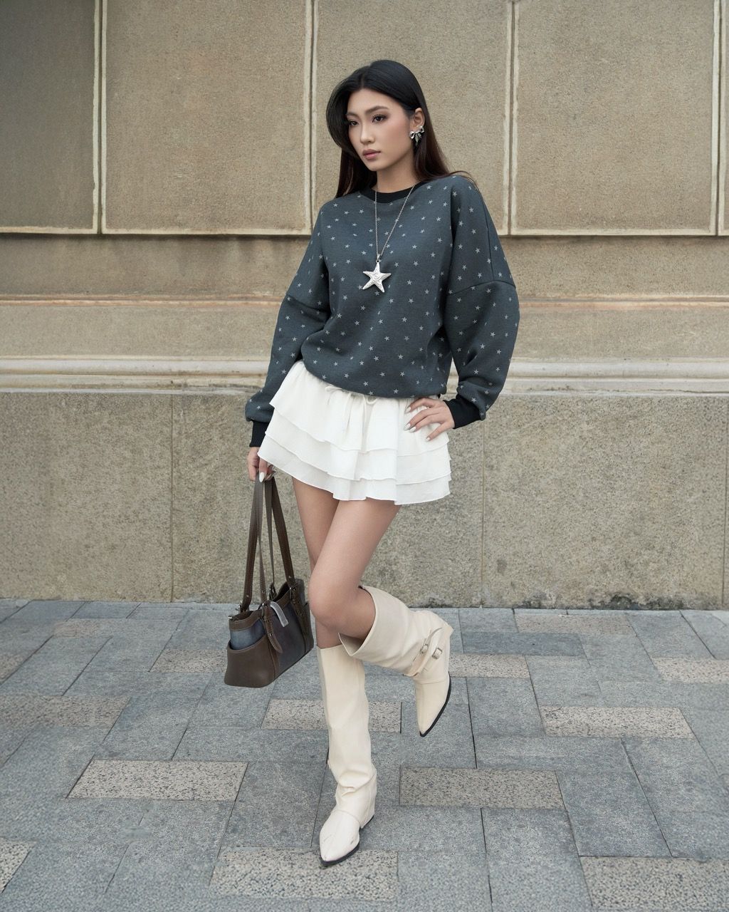  Áo Nỉ Sweater Ngôi Sao MADMIND D8 - Màu Xám Chì 