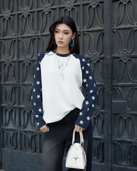  Áo Thun Raglan Tay Dài Hoạ Tiết Ngôi Sao MADMIND D15 - Xanh Navi 