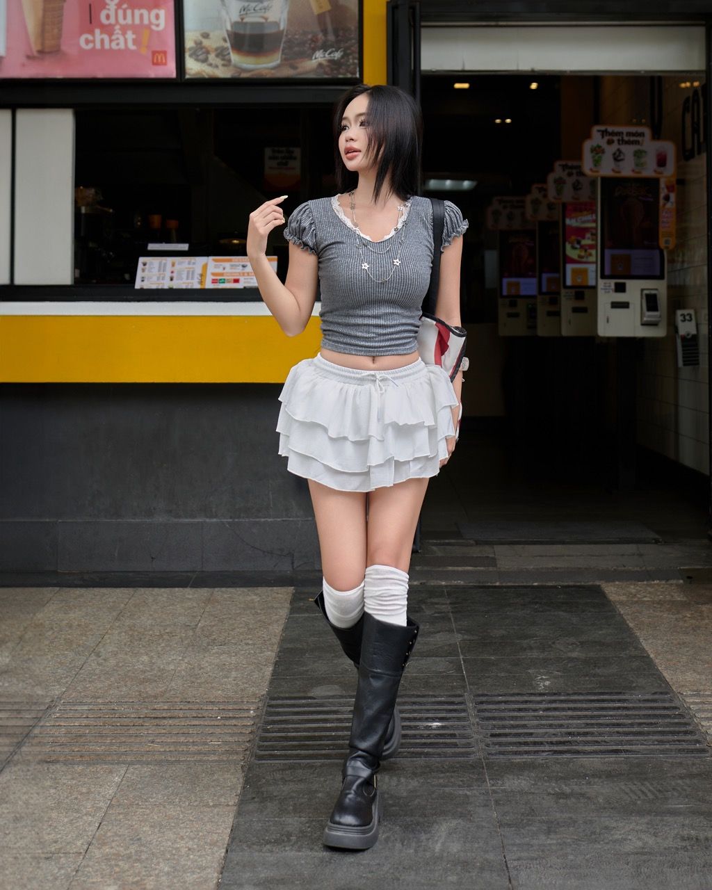  Áo Nữ Ôm Body PIE MADMIND - Màu Xám Tiêu 