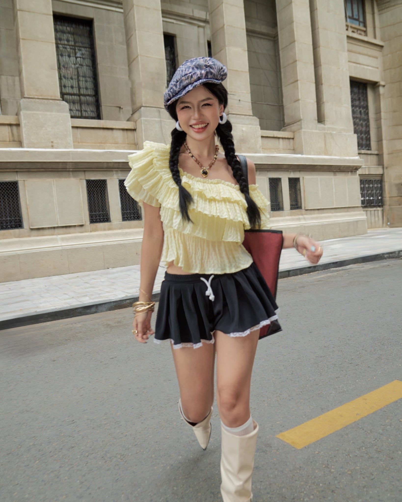  [ MẶC 4 KIỂU ] Áo Nữ Trễ Vai PUDDING MADMIND - Màu Vàng Nhạt 