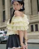  [ MẶC 4 KIỂU ] Áo Nữ Trễ Vai PUDDING MADMIND - Màu Vàng Nhạt 