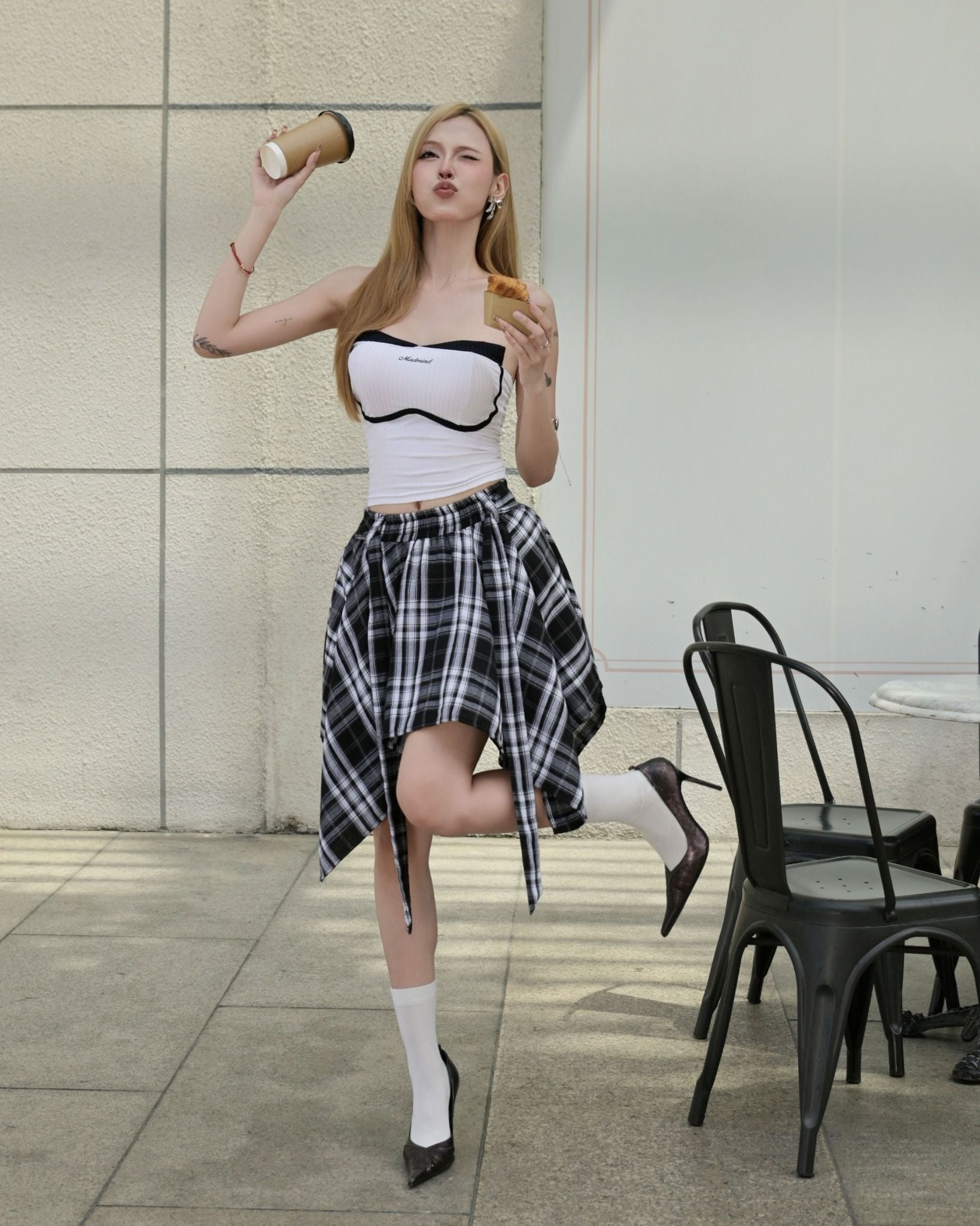  [ MẶC 2 KIỂU ] Chân Váy Nữ Thiết Kế CATCHY MADMIND - Màu Đen Sọc Trắng 