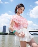  MADMIND [ MẶC 4 KIỂU ] Áo Nữ Trễ Vai Nhún 3 Tầng  PUDDING TOP - Áo Lệch Vai Mùa Hè Đi Biển Màu Hồng 