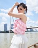  MADMIND [ MẶC 4 KIỂU ] Áo Nữ Trễ Vai Nhún 3 Tầng  PUDDING TOP - Áo Lệch Vai Mùa Hè Đi Biển Màu Hồng 