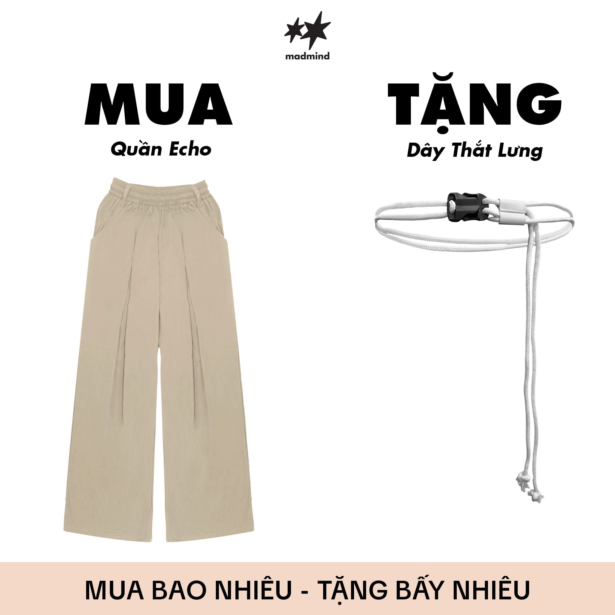  [ TẶNG KÈM DÂY NỊT ] Quần Dù Dài Ống Rộng ECHO MADMIND - Màu Kem 