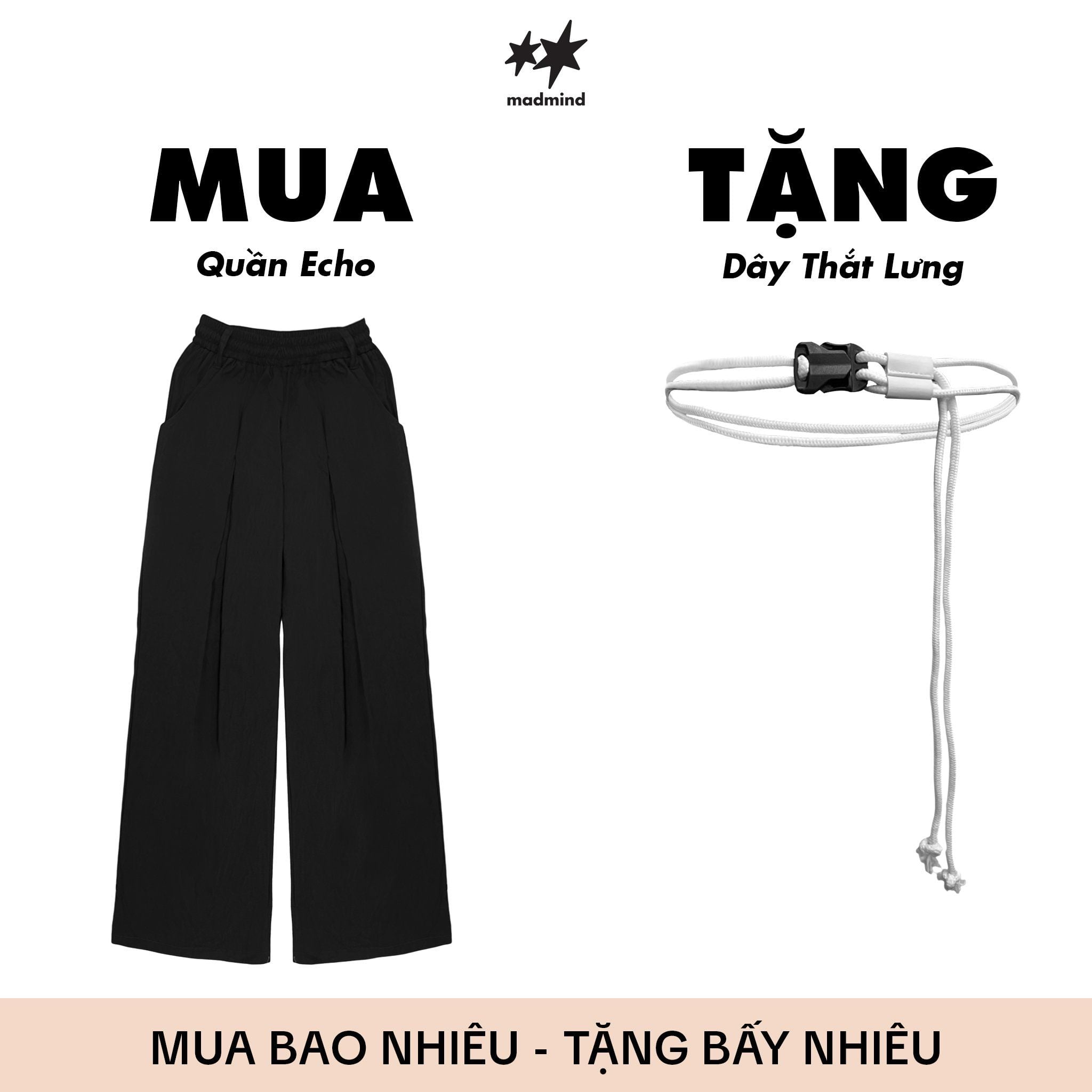  [ TẶNG KÈM DÂY NỊT ] Quần Dù Dài Ống Rộng ECHO MADMIND - Màu Đen 