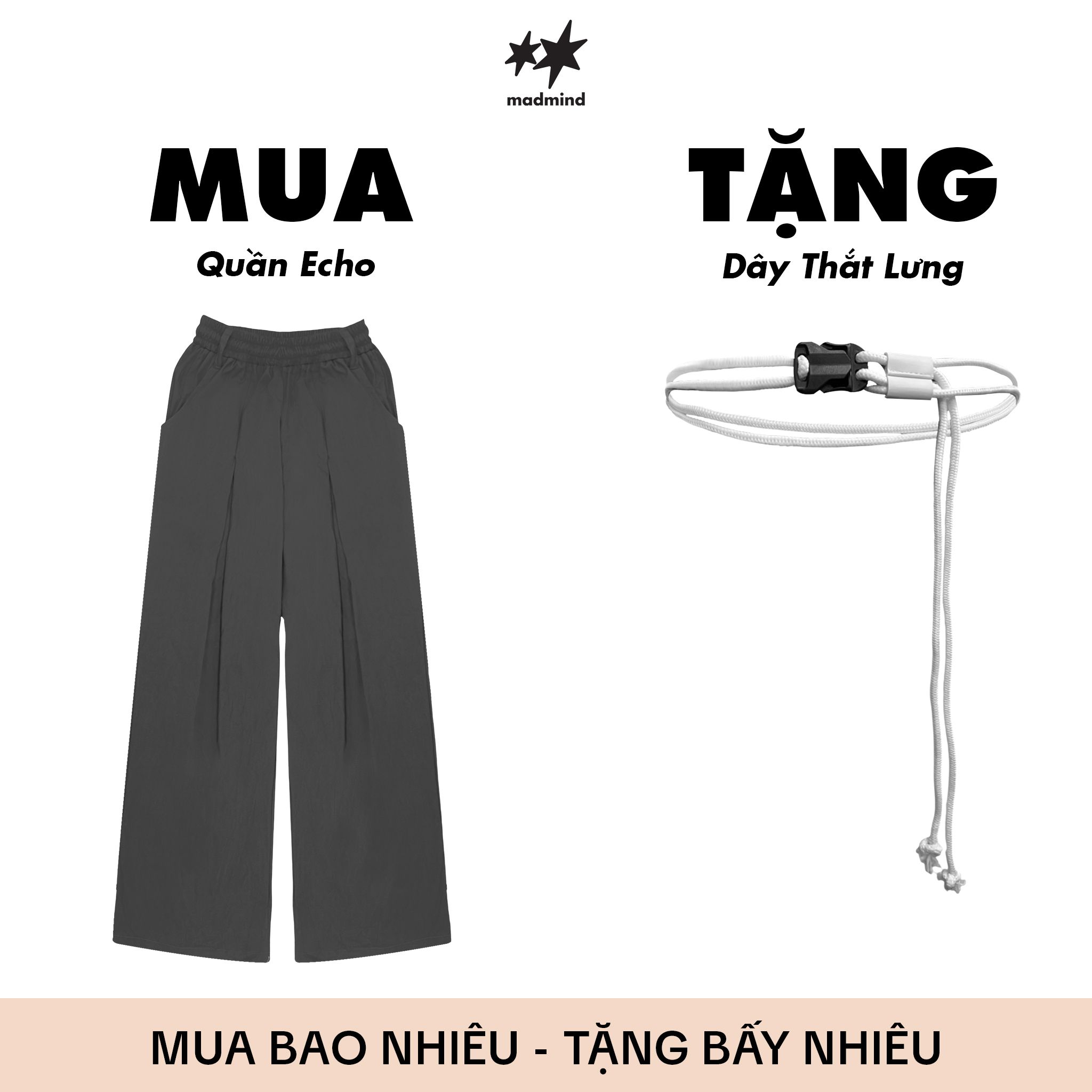  [ TẶNG KÈM DÂY NỊT ] Quần Dù Dài Ống Rộng ECHO MADMIND - Màu Xám 