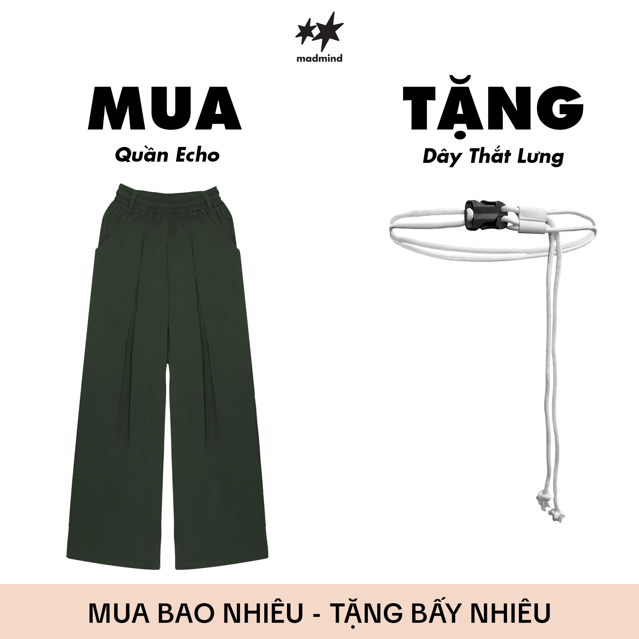  [ TẶNG KÈM DÂY NỊT ] Quần Dù Dài Ống Rộng ECHO MADMIND - Màu Xanh Rêu 