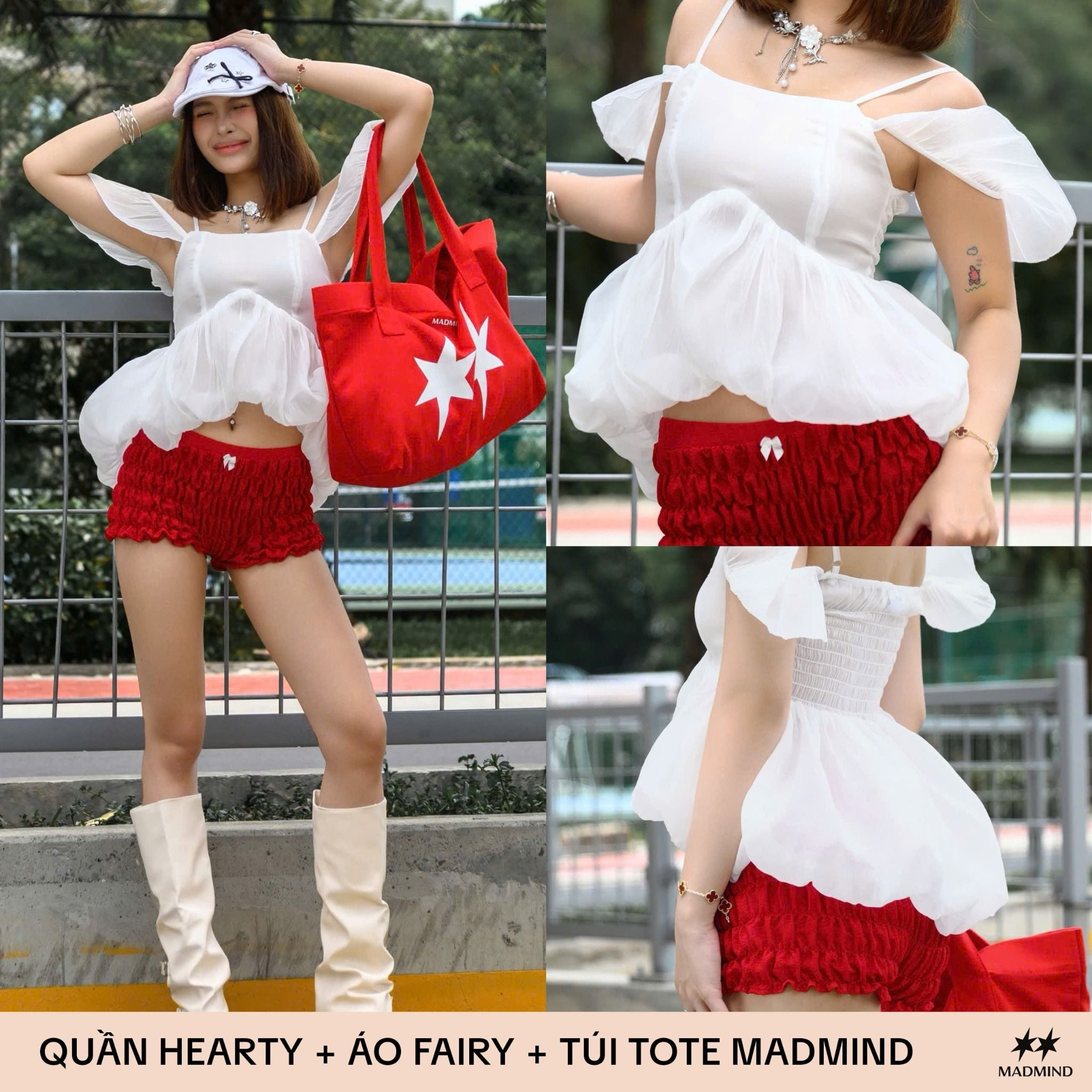  Quần Ngắn Nhún Thun Phối Nơ Hearty Short MADMIND - Màu Đỏ 