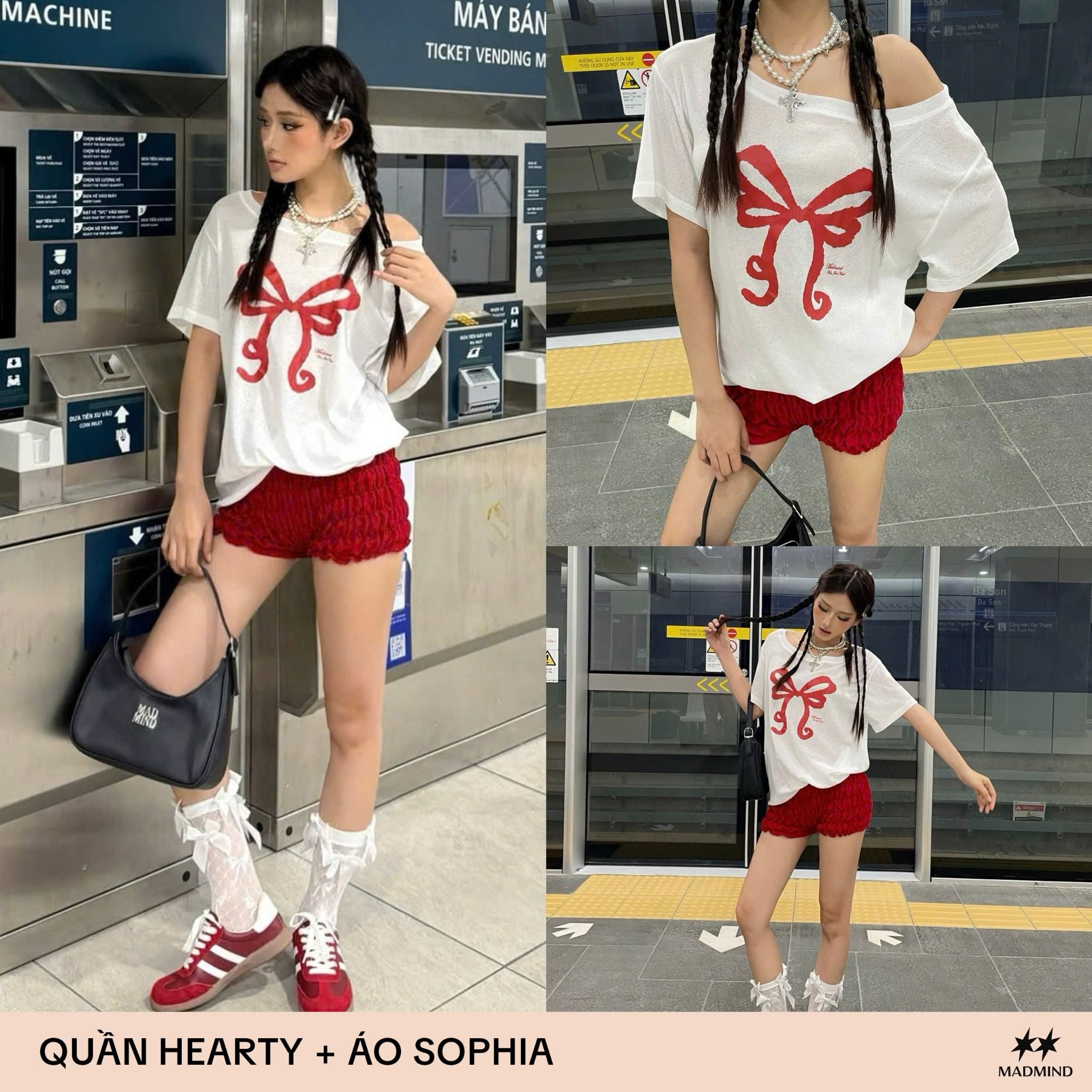  Quần Ngắn Nhún Thun Phối Nơ Hearty Short MADMIND - Màu Đỏ 