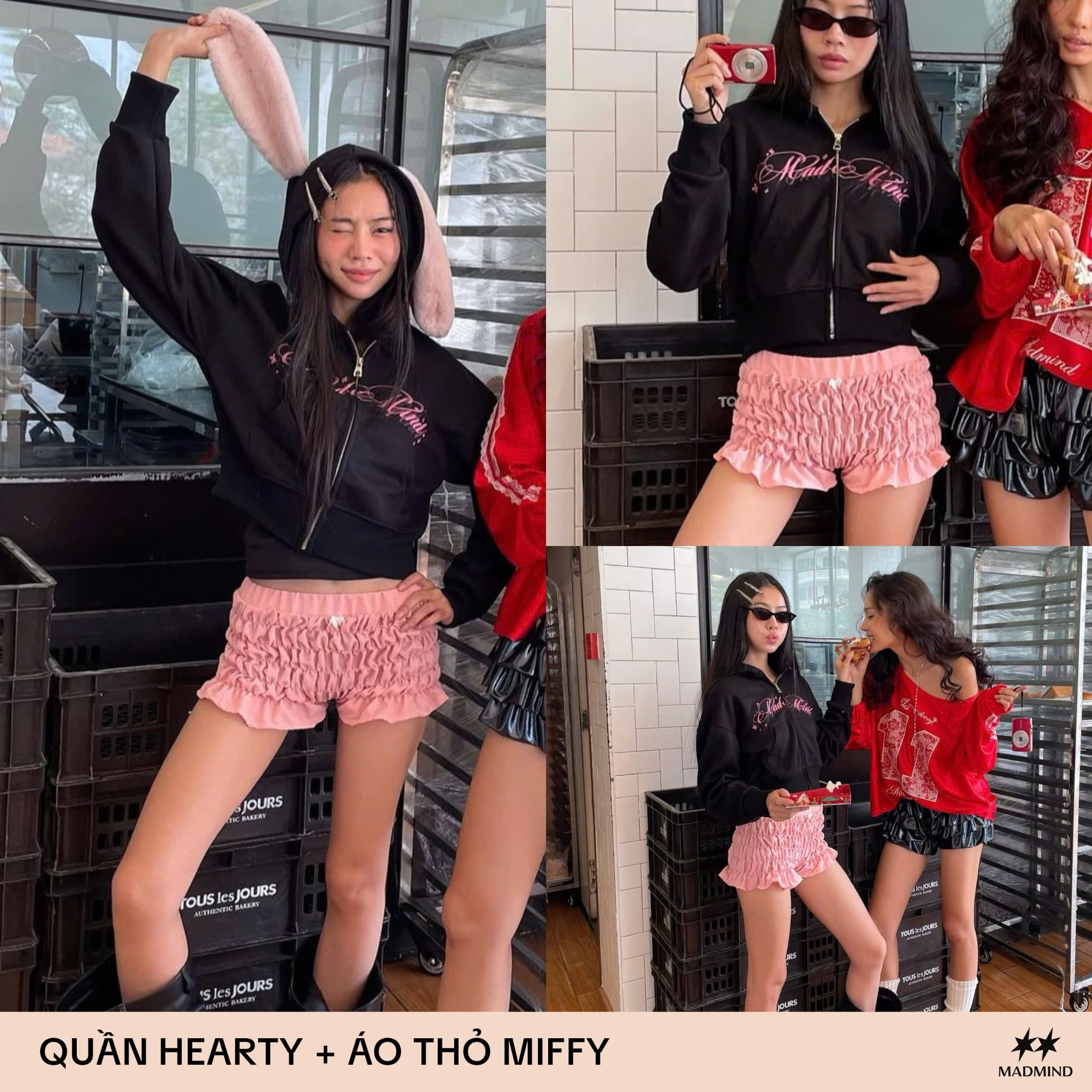  Quần Ngắn Nhún Thun Phối Nơ Hearty Short MADMIND - Màu Hồng 