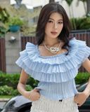  [ MẶC 4 KIỂU ] Áo Nữ Trễ Vai PUDDING MADMIND - Màu Xanh Biển 