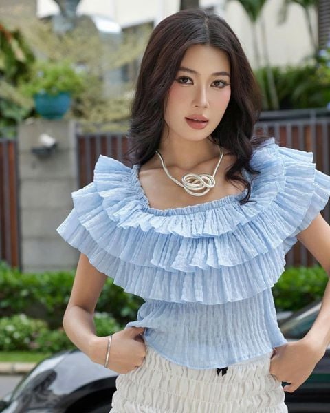  [ MẶC 4 KIỂU ] Áo Nữ Trễ Vai PUDDING MADMIND - Màu Xanh Biển 