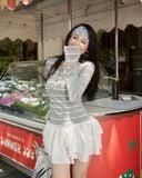  Áo Suông Tay Dài Cổ Thuyền / Trễ Vai MADMIND D10 - Màu Xám Sọc 