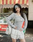  Áo Suông Tay Dài Cổ Thuyền / Trễ Vai MADMIND D10 - Màu Xám Sọc 