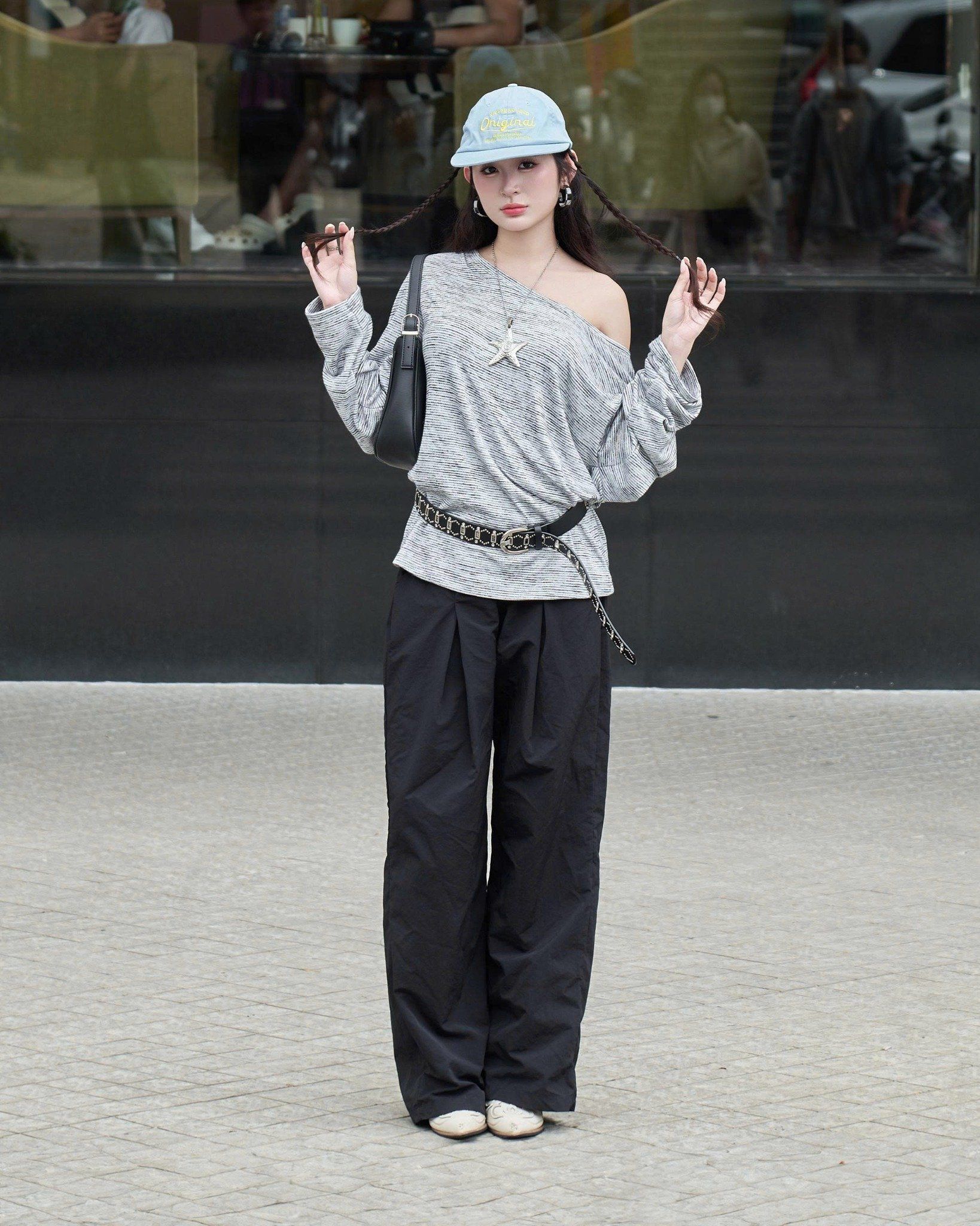  Áo Rộng, Tay Dài Trễ Vai MADMIND D9 - Màu Sọc Nhỏ 