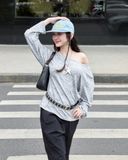  Áo Rộng, Tay Dài Trễ Vai MADMIND D9 - Màu Sọc Nhỏ 