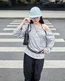  Áo Rộng, Tay Dài Trễ Vai MADMIND D9 - Màu Sọc Nhỏ 