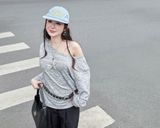  Áo Rộng, Tay Dài Trễ Vai MADMIND D9 - Màu Sọc Nhỏ 