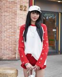  Áo Nỉ Raglan Tay Dài Hoạ Tiết Ngôi Sao MADMIND D14 - Màu Trắng Phối Tay Đỏ 