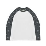  Áo Nỉ Raglan Tay Dài Hoạ Tiết Ngôi Sao MADMIND D14 - Màu Trắng Phối Tay Xám 