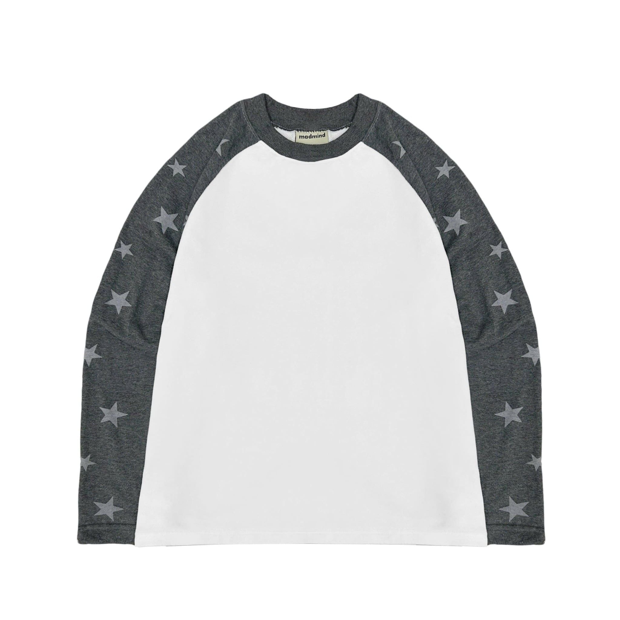  Áo Nỉ Raglan Tay Dài Hoạ Tiết Ngôi Sao MADMIND D14 - Màu Trắng Phối Tay Xám 