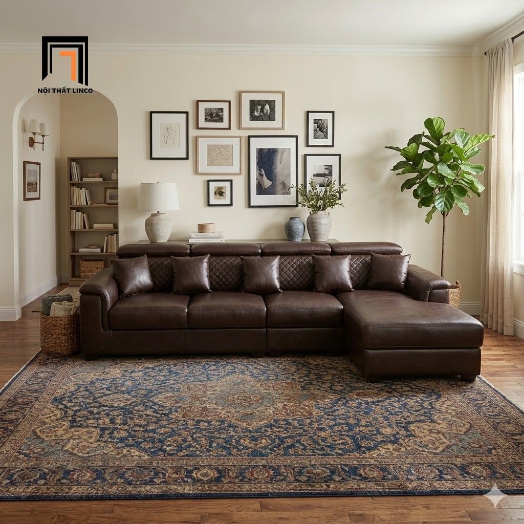  Bộ ghế sofa góc L da nâu đậm GT275 Bruin 3m x 1m6 sang trọng 