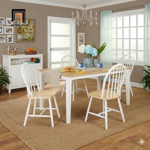 bộ bàn ăn 1m2 4 ghế gỗ cong