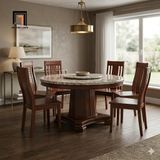  Set bàn ăn tròn mặt đá xoay GF1-BAD6-G301-B351 6 ghế gỗ nâu 
