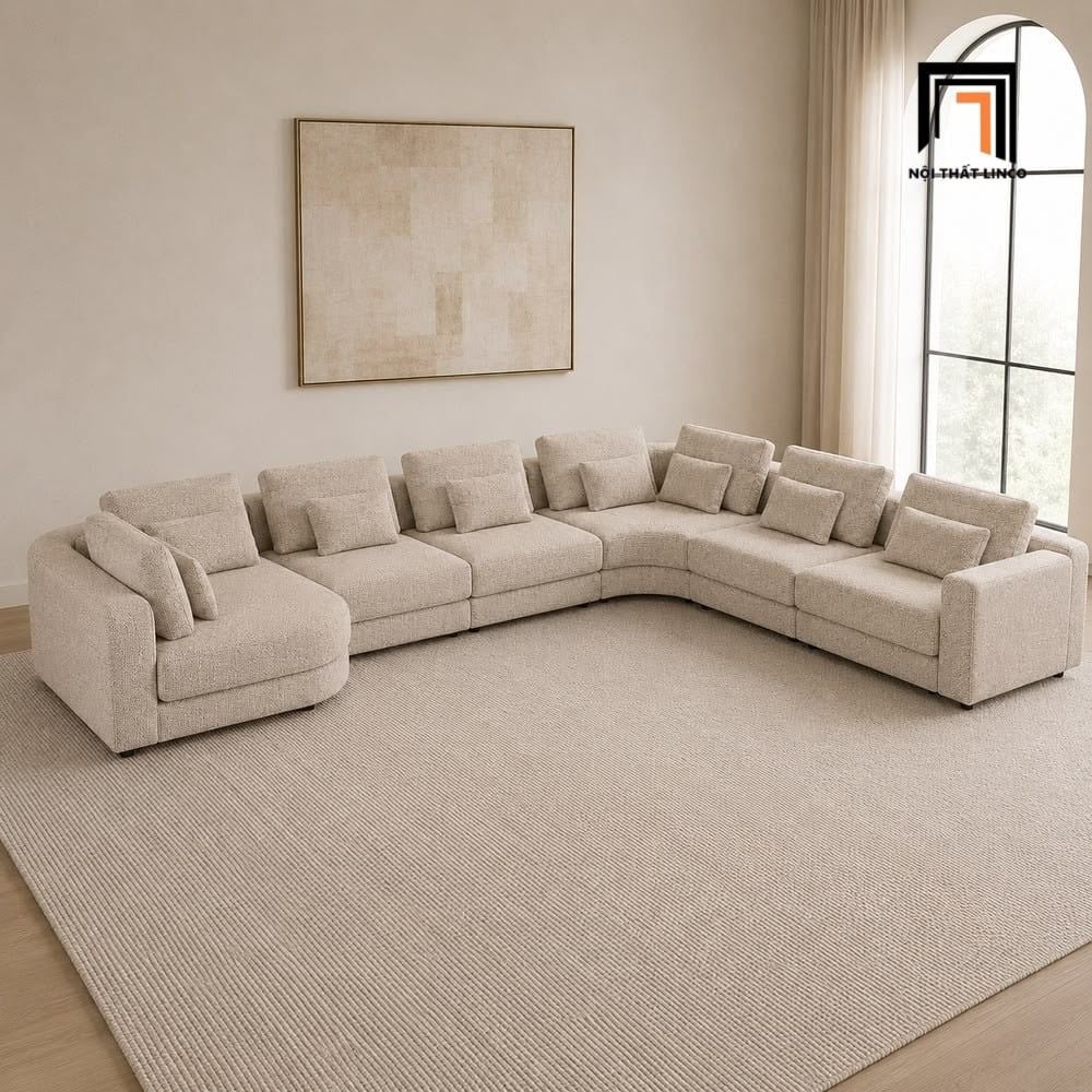  Sofa chữ U giá tốt UT51 Parmen dài 3m2 bọc nỉ mềm mại 