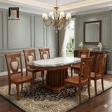  Bộ bàn ăn 6 ghế gỗ GF24-BAD6-G315-B358 1m6 mặt đá đẹp 