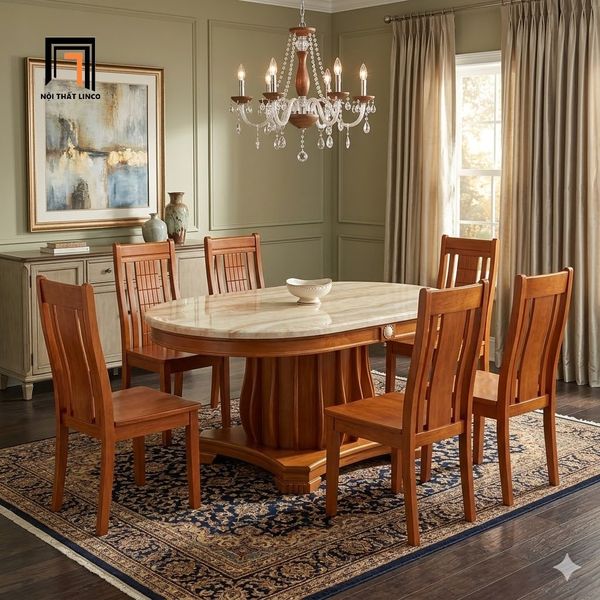 bộ bàn ăn 1m6 6 ghế ngồi