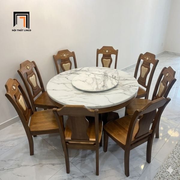 bộ bàn ăn mặt đá 8 ghế