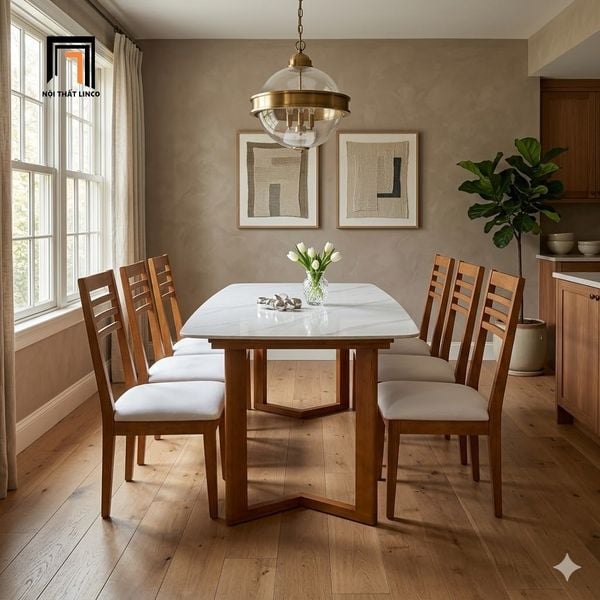 bộ bàn ăn mặt đá ceramic 6 ghế