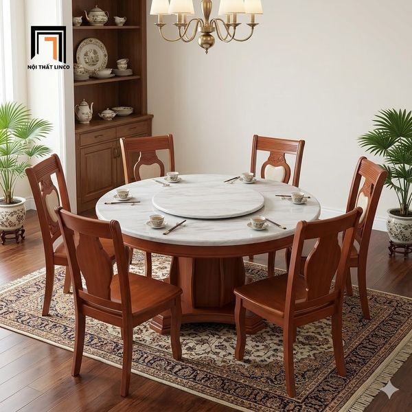 bộ bàn ăn mặt đá tròn xoay cao cấp