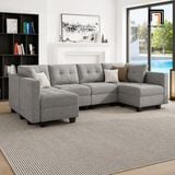  Bộ ghế sofa U vải nỉ xám trắng UT12 Teangela dài 3m gia đình 