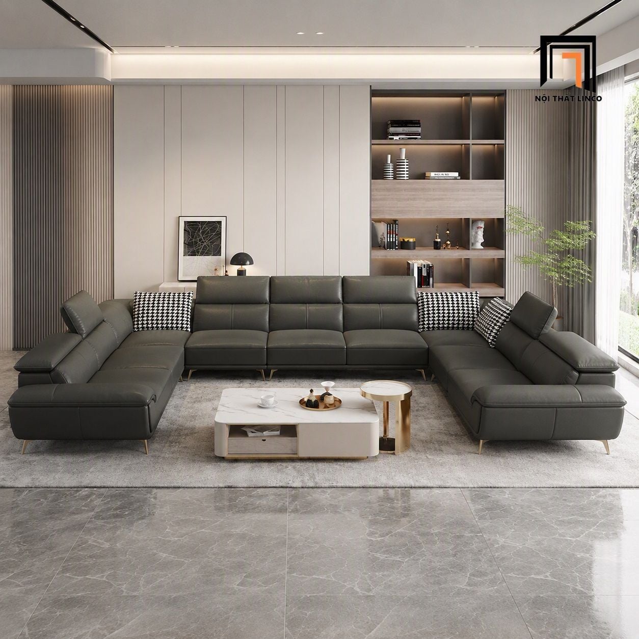  Sofa U cong phòng khách UT43 Sagure 3m8 x 2m5 hiện đại 