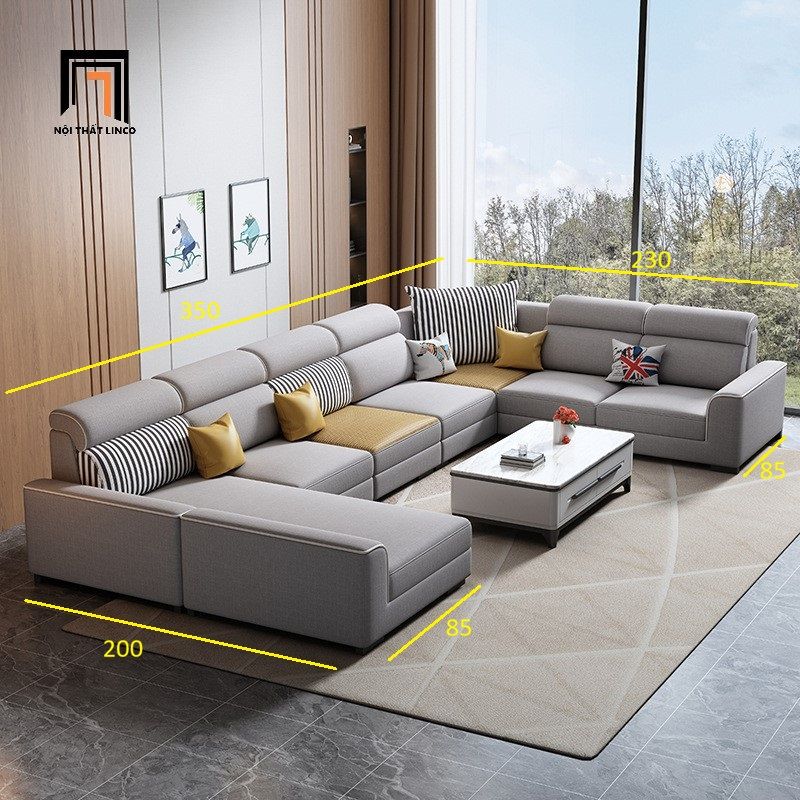  Sofa U vải nỉ UT35 Nampa phối màu xám trắng tinh tế 