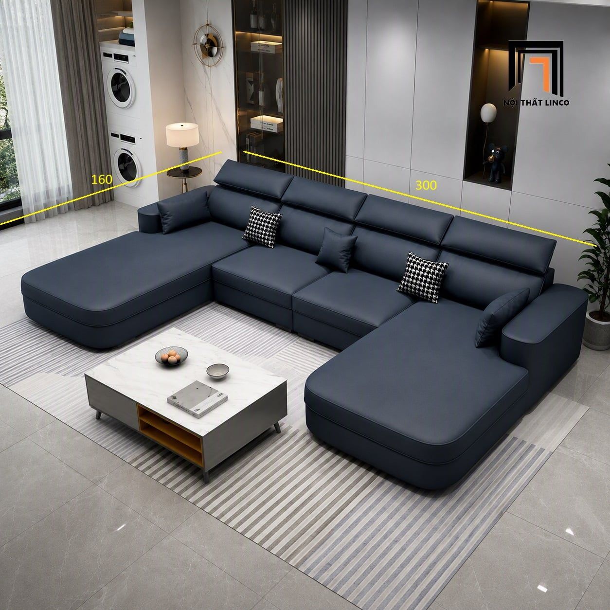  Bộ sofa U UT96 Orden 3m bọc da thiết kế kê đầu tiện nghi 