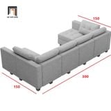  Bộ ghế sofa U vải nỉ xám trắng UT12 Teangela dài 3m gia đình 