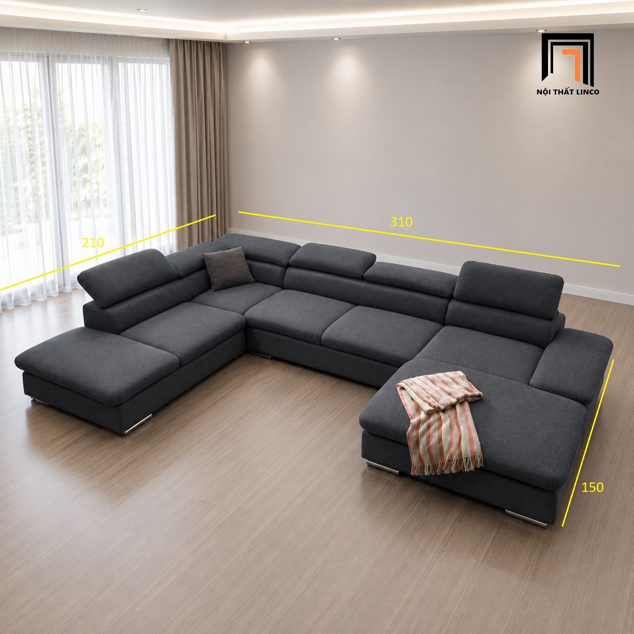  Bộ sofa U vải nỉ UT56 Verton 3m1 thiết kế hiện đại 