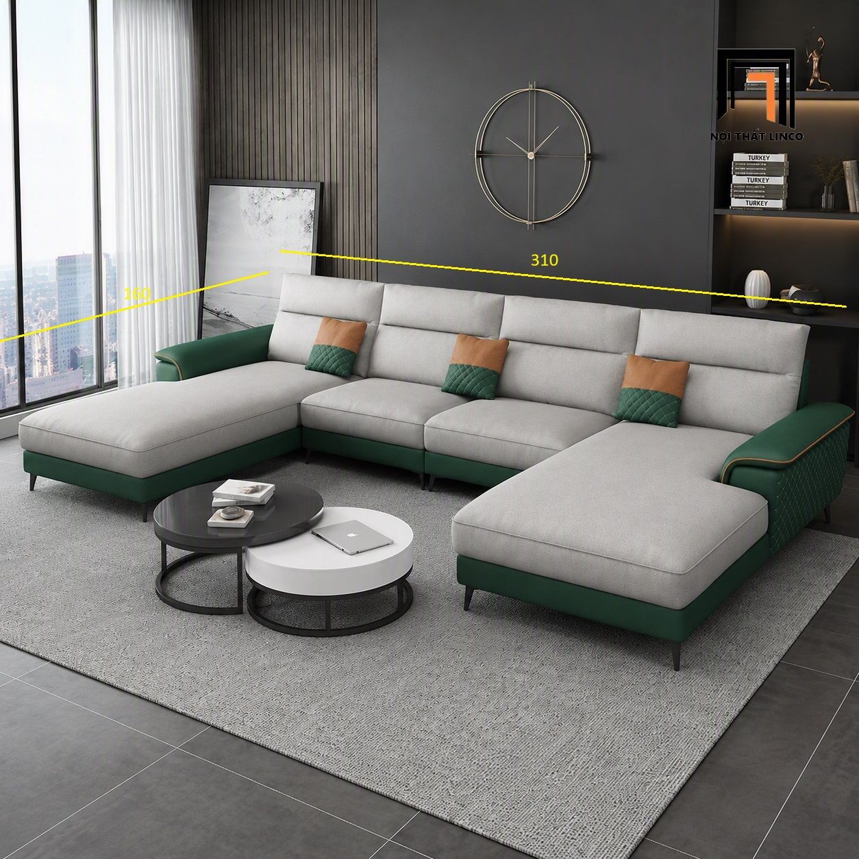  Sofa chữ U da giả UT84 Yangchu 3m1 thiết kế tinh tế 