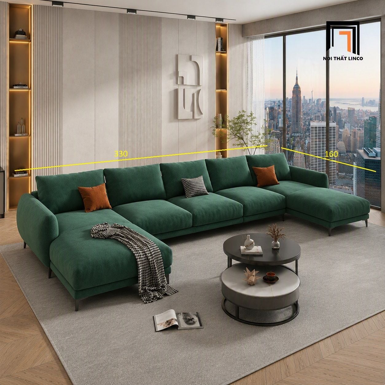  Sofa U màu xanh lá UT57 Sydney dài 3m3 đẹp cho chung cư 