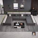  Sofa chữ U UT73 Ramia 3m2 x 1m6 bọc vải trắng đen hiện đại 