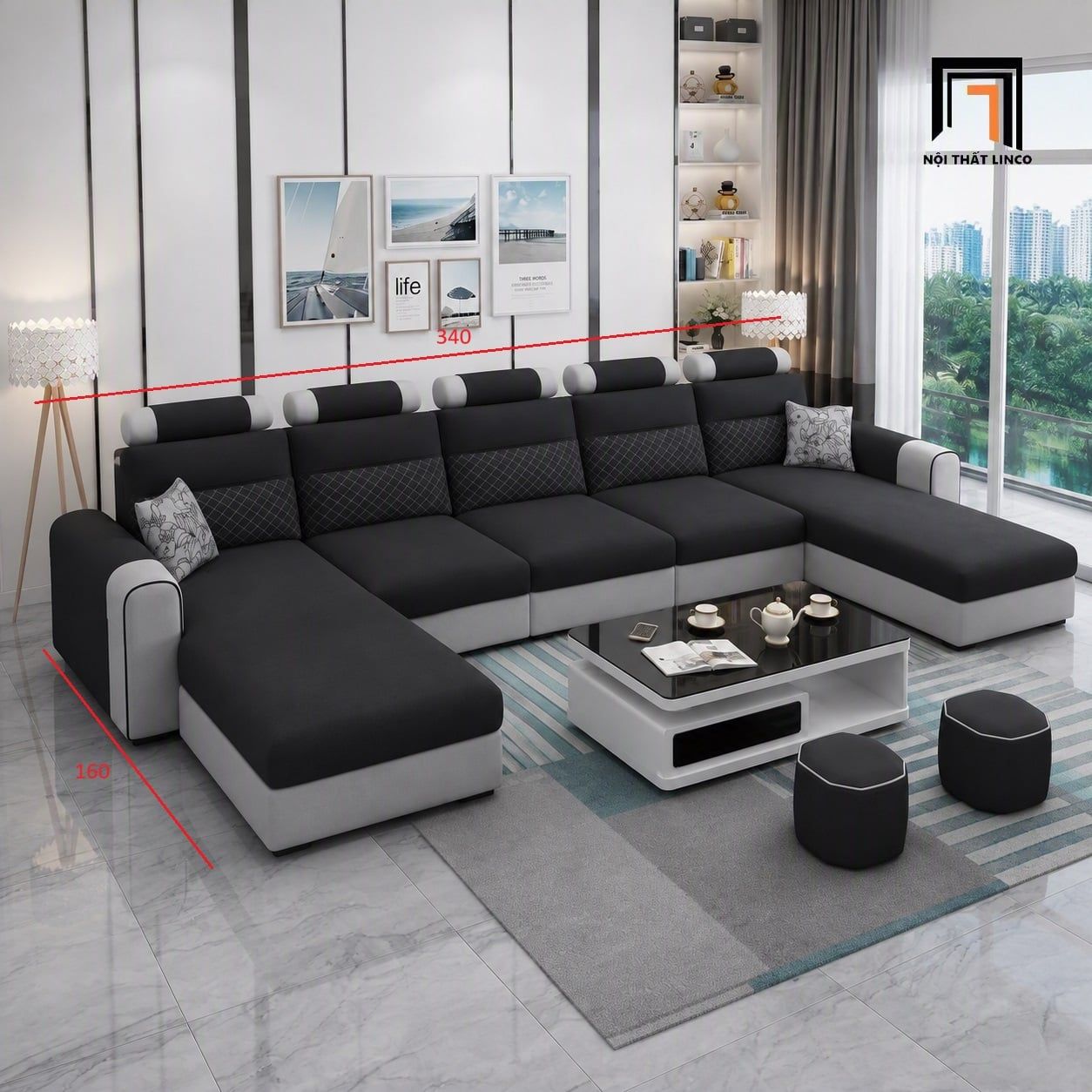 Ghế sofa chữ U UT64 Jiangsu 3m4 bọc vải cho phòng khách 