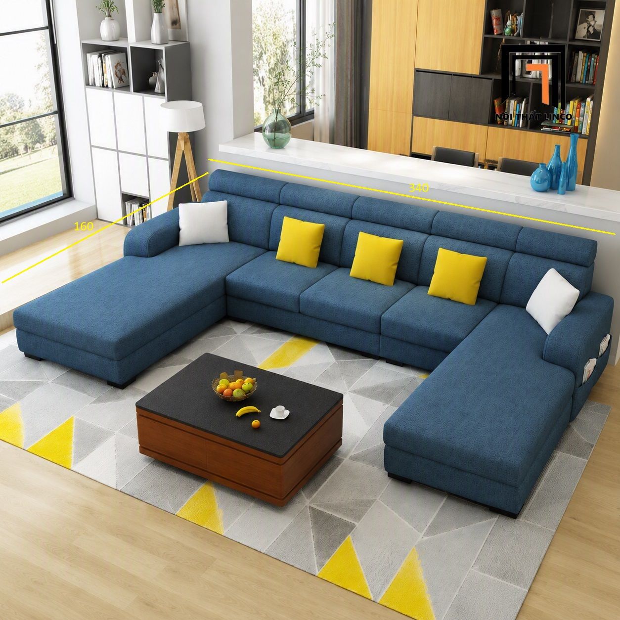  Ghế sofa chữ U UT95 Desol 3m4 giá rẻ phù hợp phòng khách 