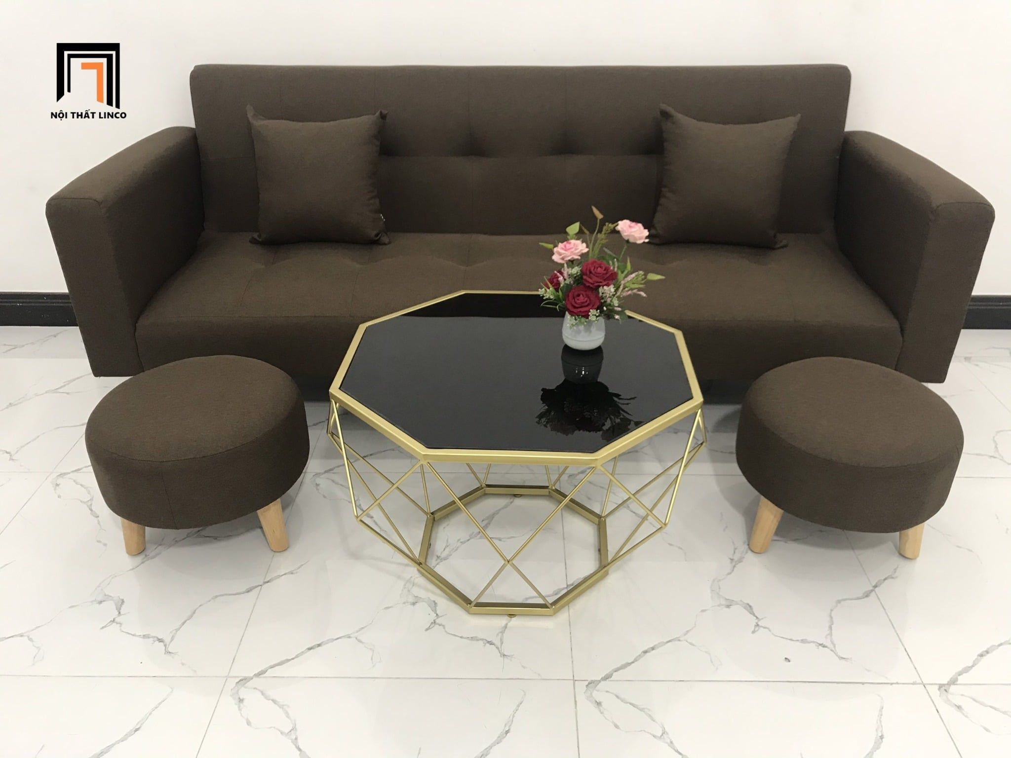  Bộ bàn ghế sofa bed đa năng GBL2 nâu đậm dài 2m phòng nhỏ 