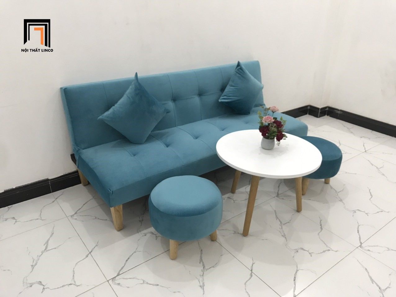  Bộ ghế sofa giường xanh dương GBL1 dài 1m7 phòng khách nhỏ 