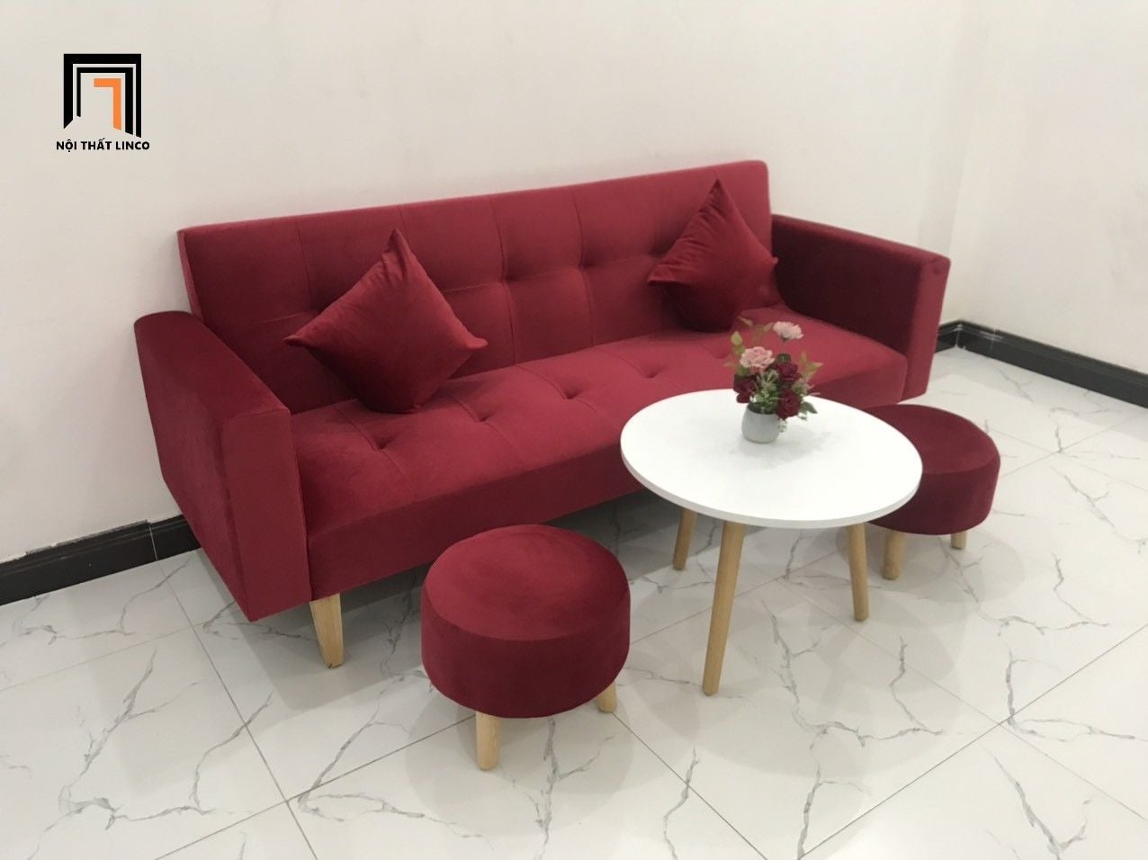 Bộ ghế sofa phòng khách giá rẻ GBL2 dài 2m đỏ đô vải nhung 